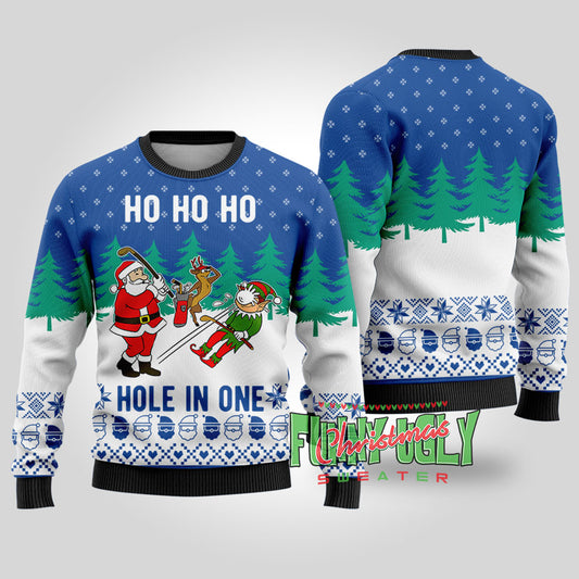 Funny Hole In One Santa Golf Christmas Sweater Royal