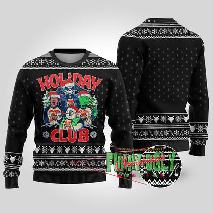 Funny Holiday Club Christmas Sweater Black