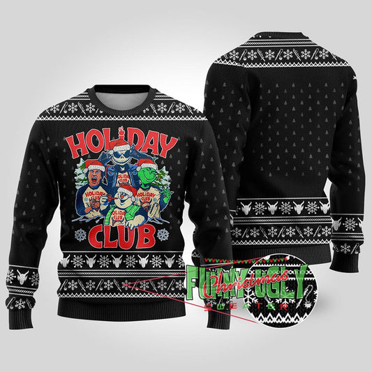 Funny Holiday Club Christmas Sweater Black