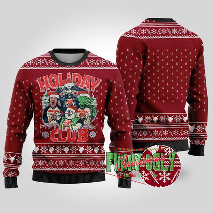 Funny Holiday Club Christmas Sweater Cardinal Red