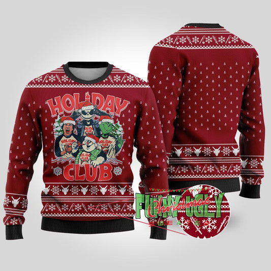 Funny Holiday Club Christmas Sweater Cardinal Red