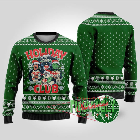 Funny Holiday Club Christmas Sweater Forest Green