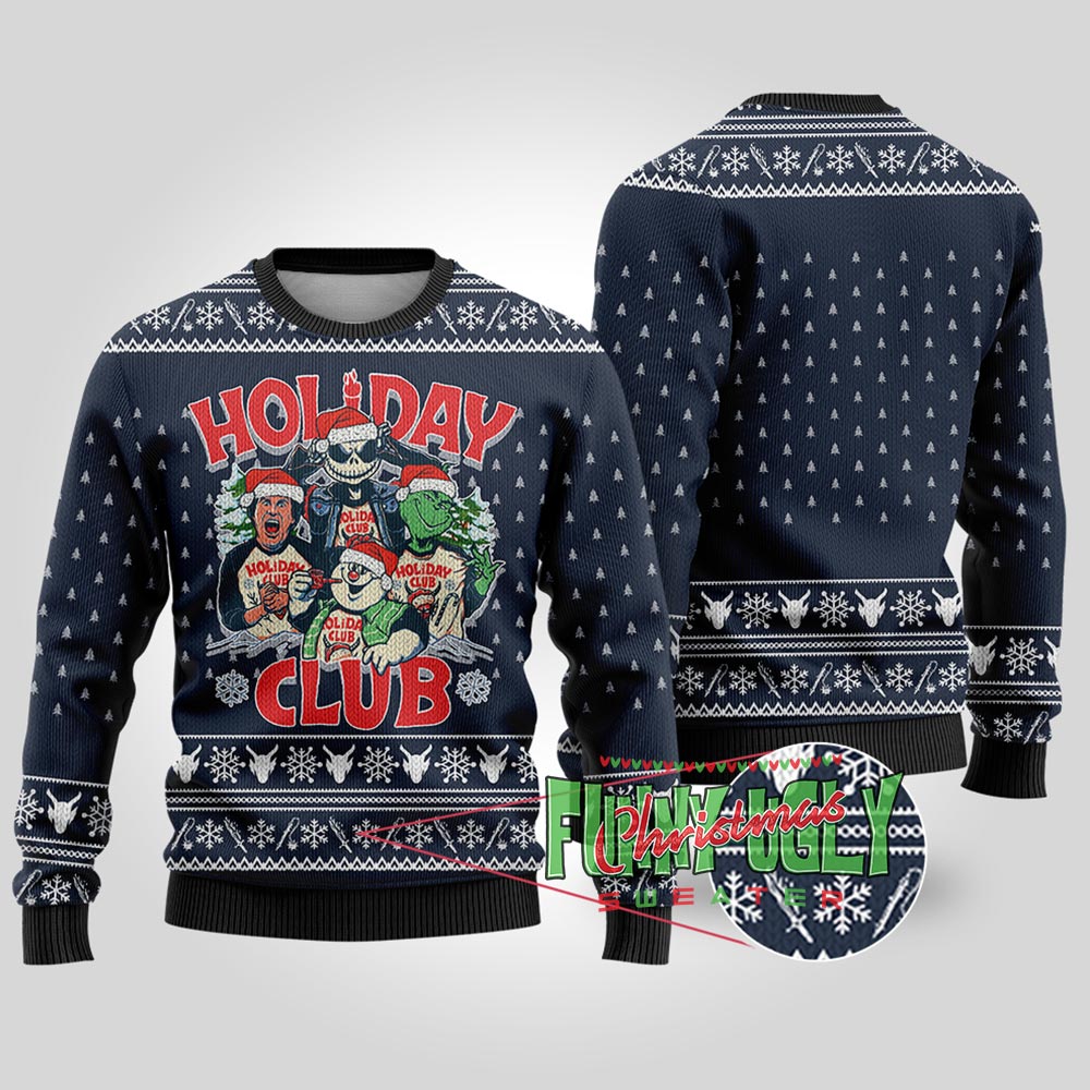 Funny Holiday Club Christmas Sweater Navy