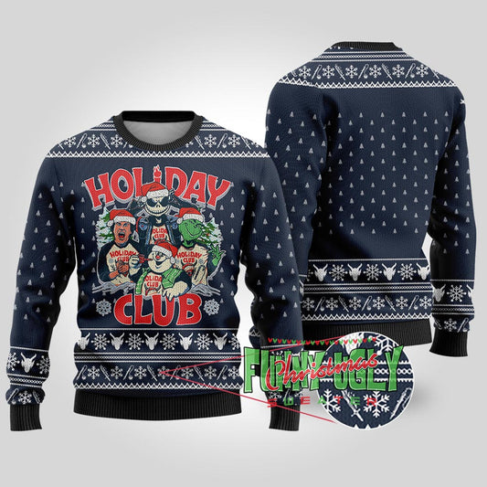 Funny Holiday Club Christmas Sweater Navy