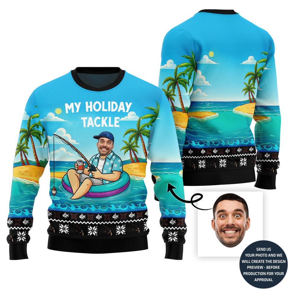 Funny Holiday Tackle Custom Fishing Ugly Xmas Sweater