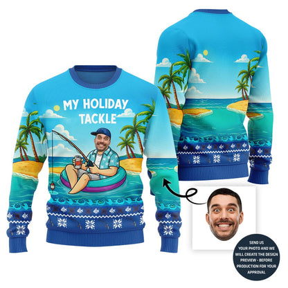 Funny Holiday Tackle Custom Fishing Ugly Xmas Sweater