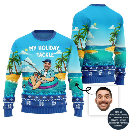Funny Holiday Tackle Custom Fishing Ugly Xmas Sweater