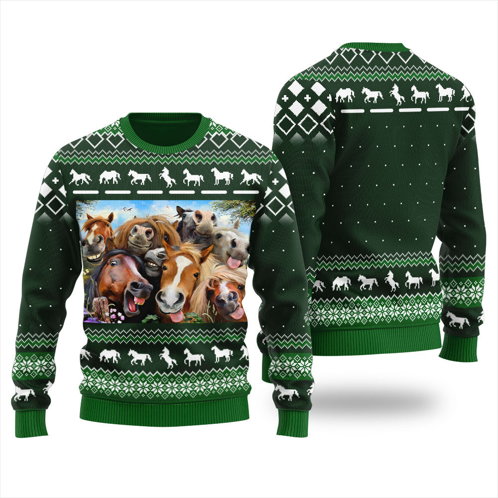 Funny Horse Ugly Christmas Sweater Green