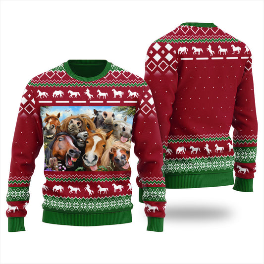 Funny Horse Ugly Christmas Sweater Red