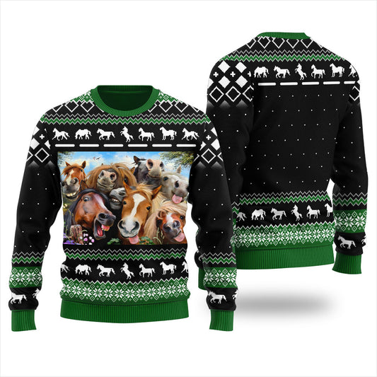 Funny Horse Ugly Sweater Black
