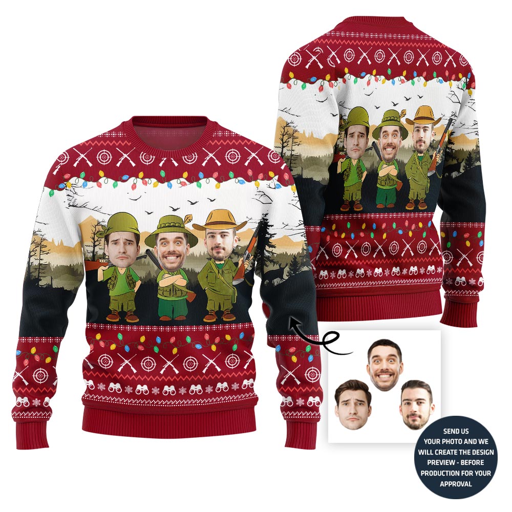 Funny Hunting Team Custom Face Ugly Christmas Sweater
