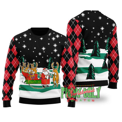 Funny Hyperid Sleigh Ugly Christmas Sweater Black