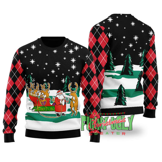 Funny Hyperid Sleigh Ugly Christmas Sweater Black