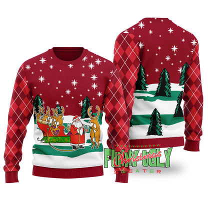 Funny Hyperid Sleigh Ugly Christmas Sweater Cardinal Red