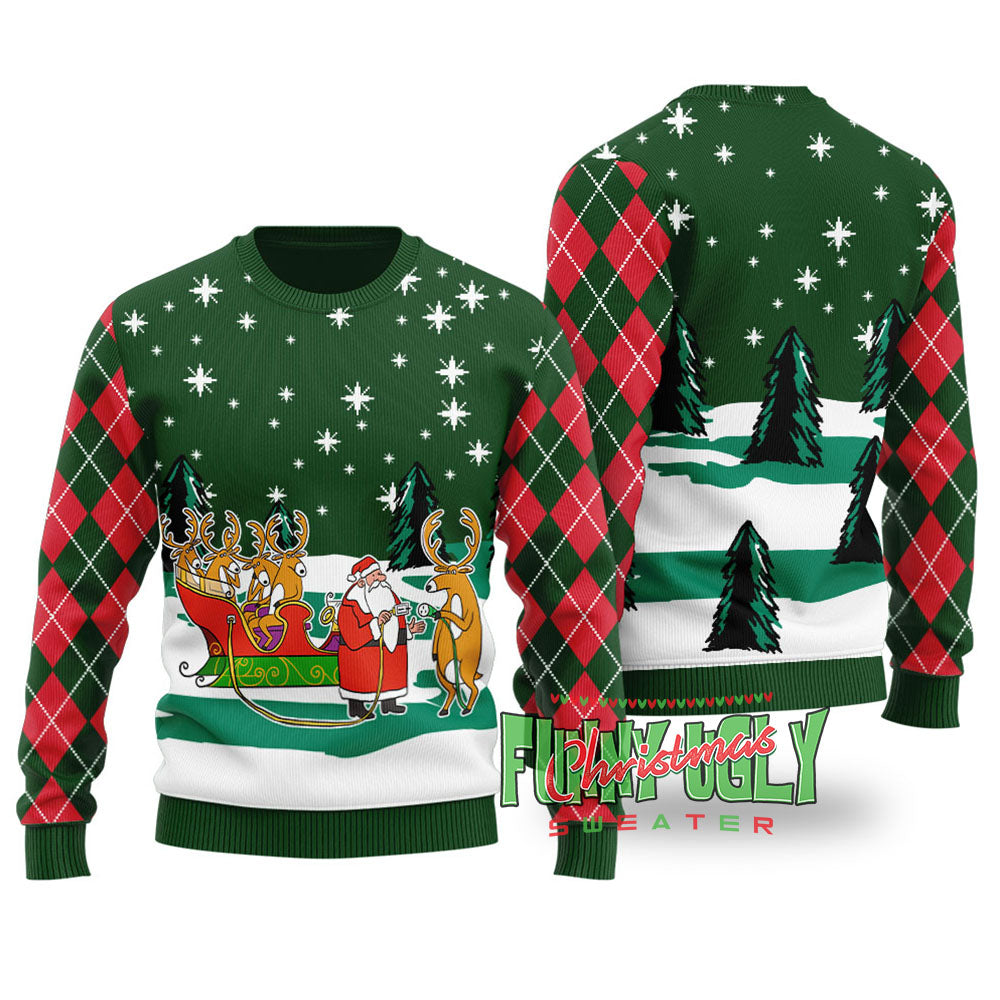 Funny Hyperid Sleigh Ugly Christmas Sweater Forest Green
