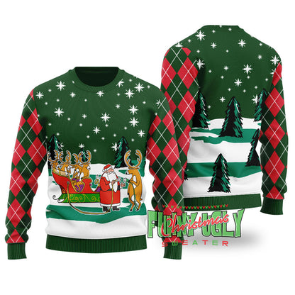 Funny Hyperid Sleigh Ugly Christmas Sweater Forest Green