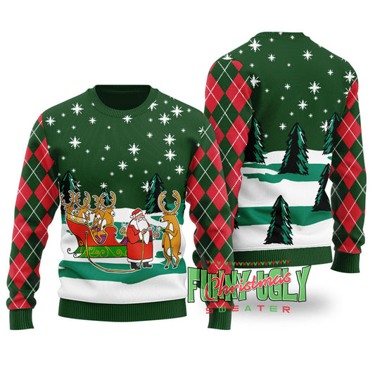 Funny Hyperid Sleigh Ugly Christmas Sweater Forest Green