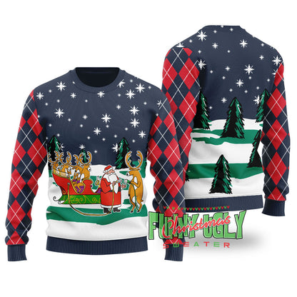Funny Hyperid Sleigh Ugly Christmas Sweater Navy