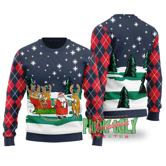 Funny Hyperid Sleigh Ugly Christmas Sweater Navy
