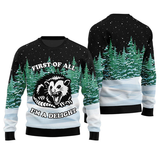 Funny I Am A Delight Possum Ugly Sweater Black