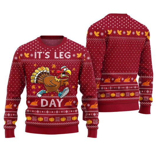 Funny It's Leg Day Thanksgiving Day Sweater Red