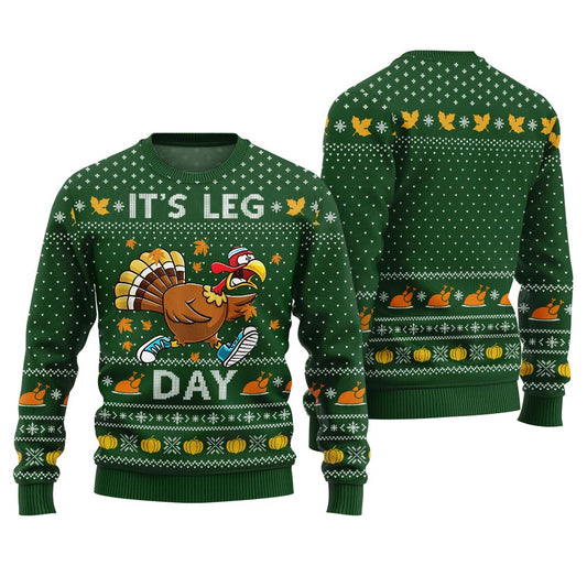 Funny It's Leg Day Ugly Sweater Thanksgiving Green