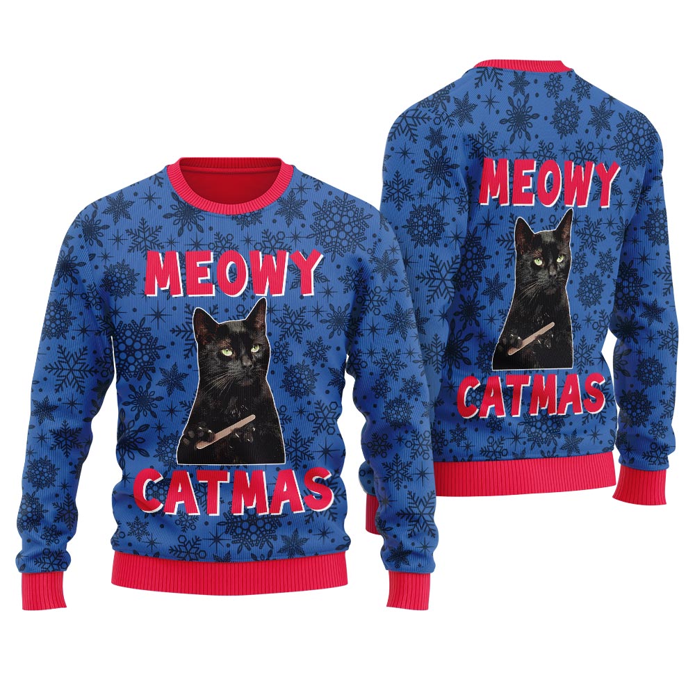 Funny Judging Cat Men's Ugly Christmas Sweater