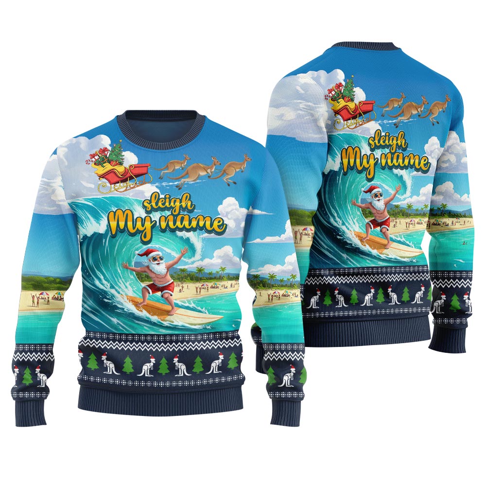 Funny Kangaroo Sleigh Ride Goes Australia Ugly Christmas Sweater