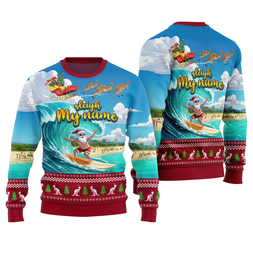 Funny Kangaroo Sleigh Ride Goes Australia Ugly Christmas Sweater