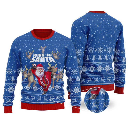 Funny Kungfu Santa Royal Ugly Christmas Sweater - Funny Ugly Christmas Sweater