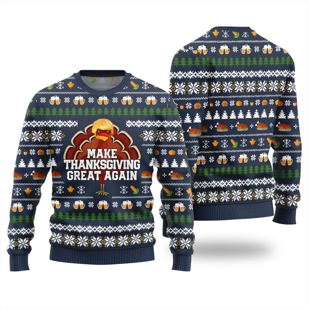 Funny Making Thanksgiving Great Again Ugly Holiday Sweater Navy