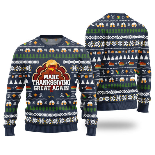 Funny Making Thanksgiving Great Again Ugly Holiday Sweater Navy