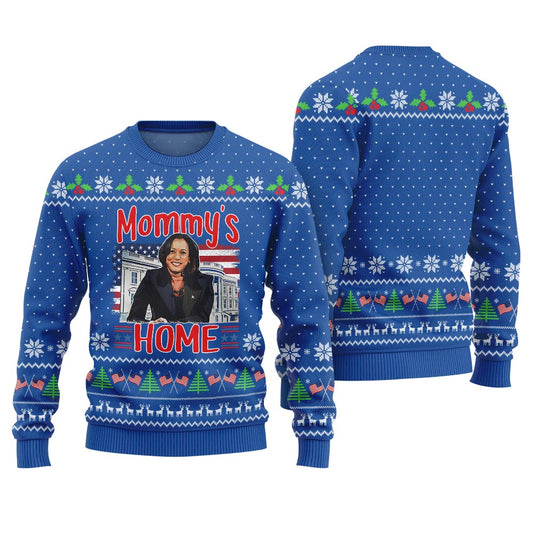 Funny Mommy's Home Kamala Harris Xmas Sweater Royal
