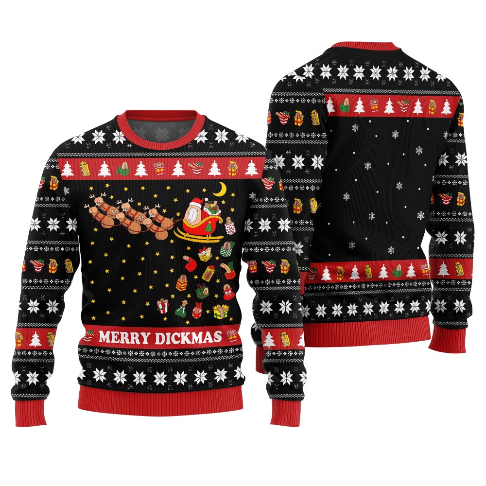Funny Naughty Merry Dickmas Ugly Xmas Sweater
