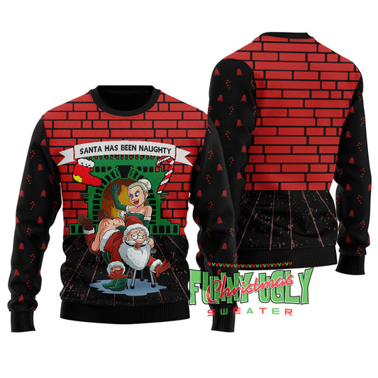 Funny Naughty Santa Christmas Sweater Black