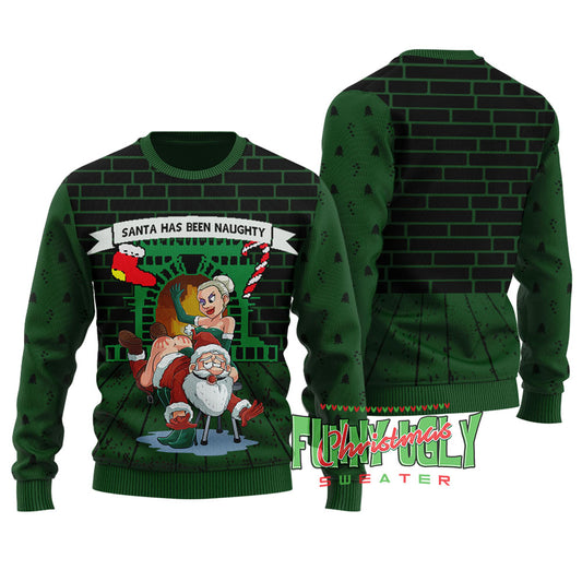 Funny Naughty Santa Christmas Sweater Forest Green