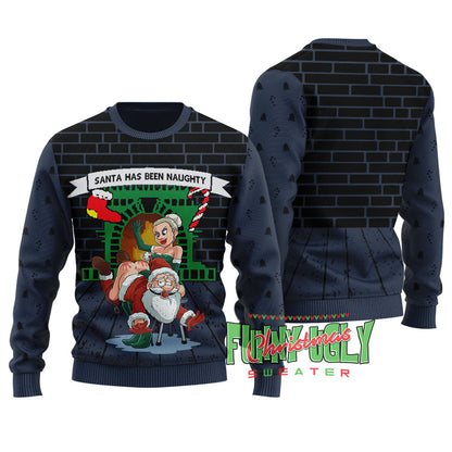 Funny Naughty Santa Christmas Sweater Navy