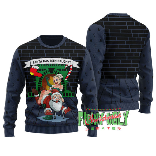 Funny Naughty Santa Christmas Sweater Navy