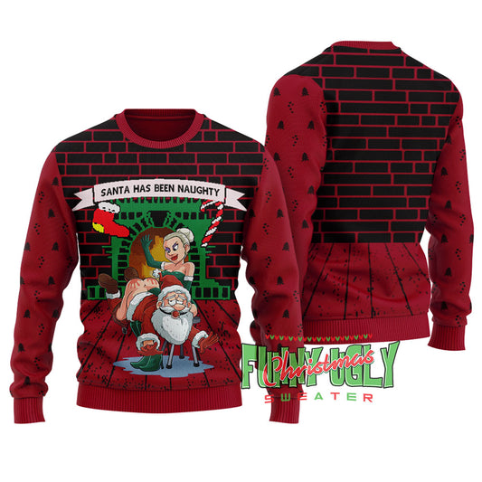 Funny Naughty Santa Christmas Sweater Cardinal Red