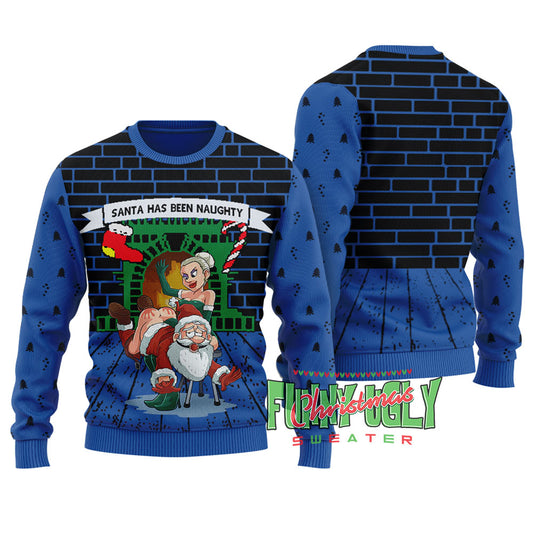 Funny Naughty Santa Christmas Sweater Royal