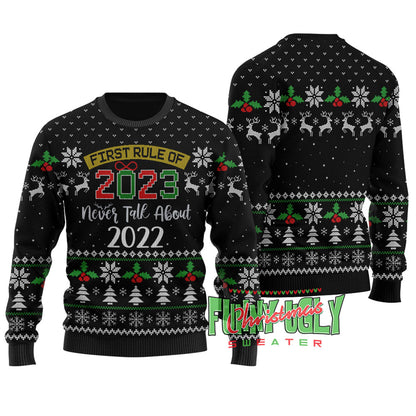 Funny New Year First Rule Ugly Christmas Sweater Black