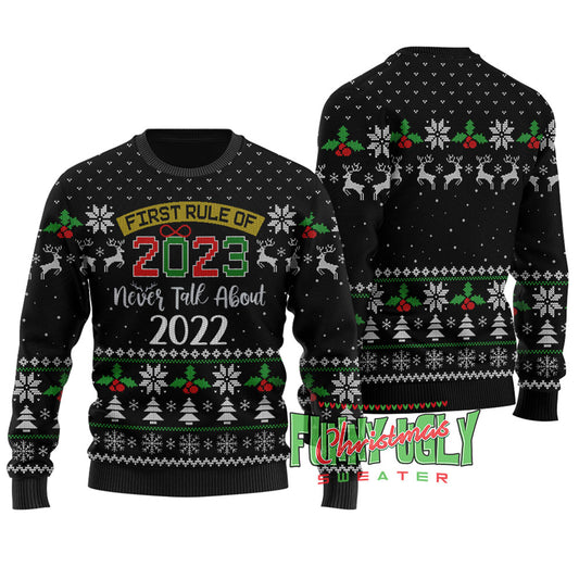 Funny New Year First Rule Ugly Christmas Sweater Black