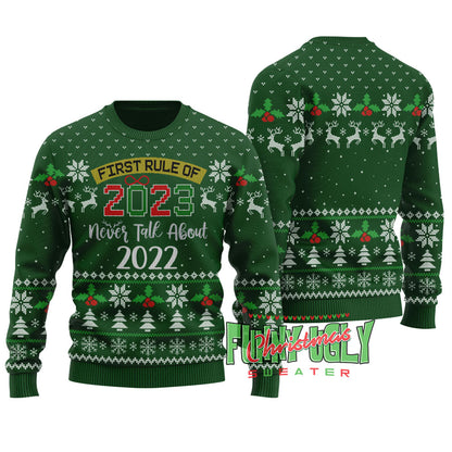 Funny New Year First Rule Ugly Christmas Sweater Forest Green