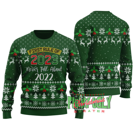 Funny New Year First Rule Ugly Christmas Sweater Forest Green