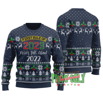 Funny New Year First Rule Ugly Christmas Sweater Navy