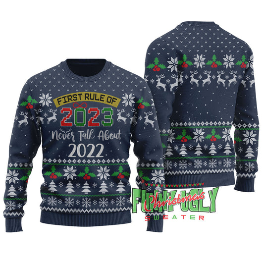 Funny New Year First Rule Ugly Christmas Sweater Navy