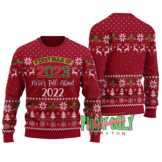 Funny New Year First Rule Ugly Christmas Sweater Cardinal Red