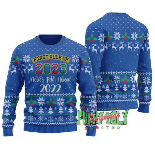 Funny New Year First Rule Ugly Christmas Sweater Royal
