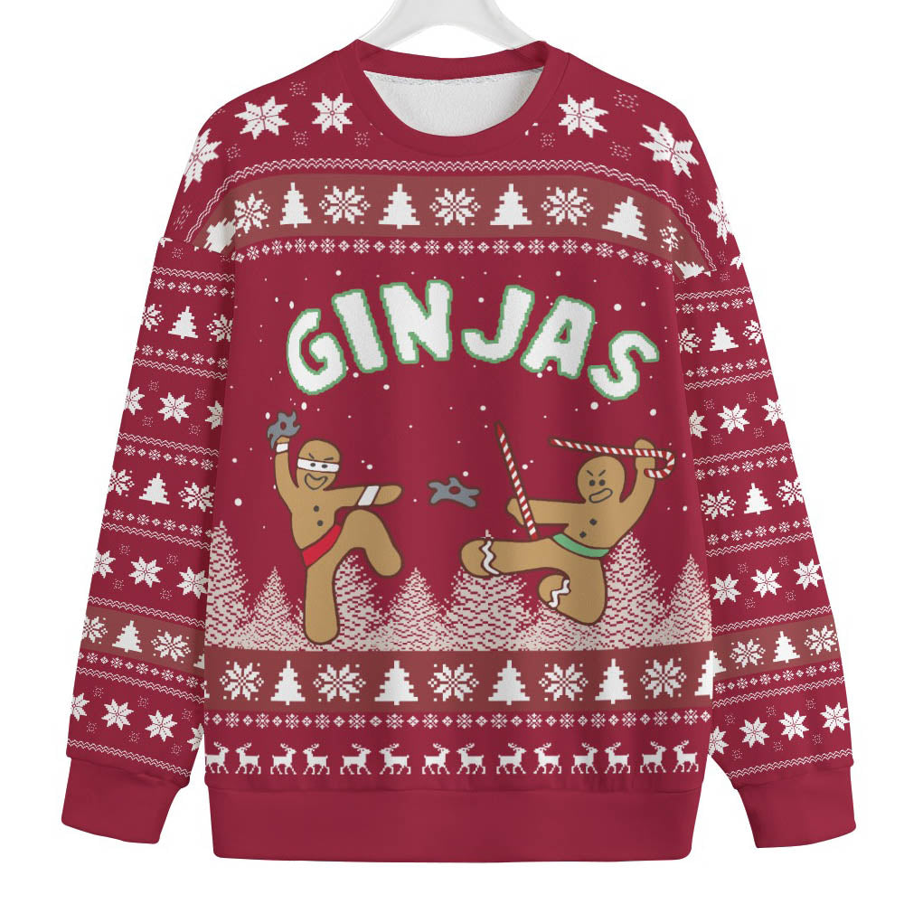 Funny Ninja Gingerbread Big And Tall Ugly Christmas Sweater