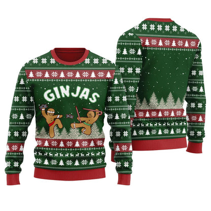 Cute Ninja Gingerbread Ugly Sweater For Men